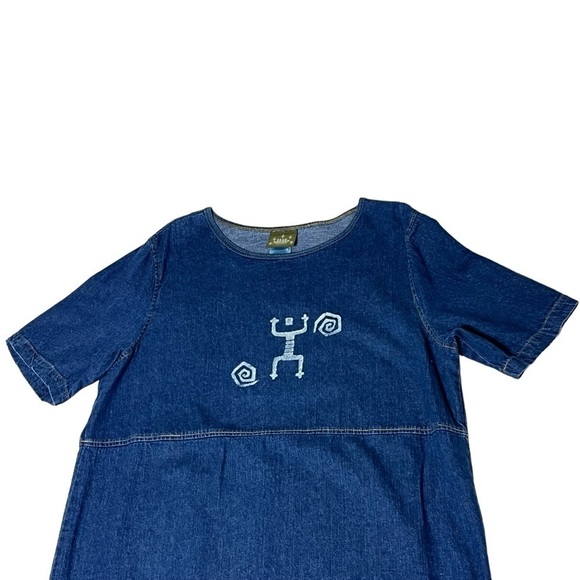 VTG BLUE CACTUS Aztec Short Sleeve Maxi Denim Dress and Jacket Women's Size 1X - Picture 6 of 16